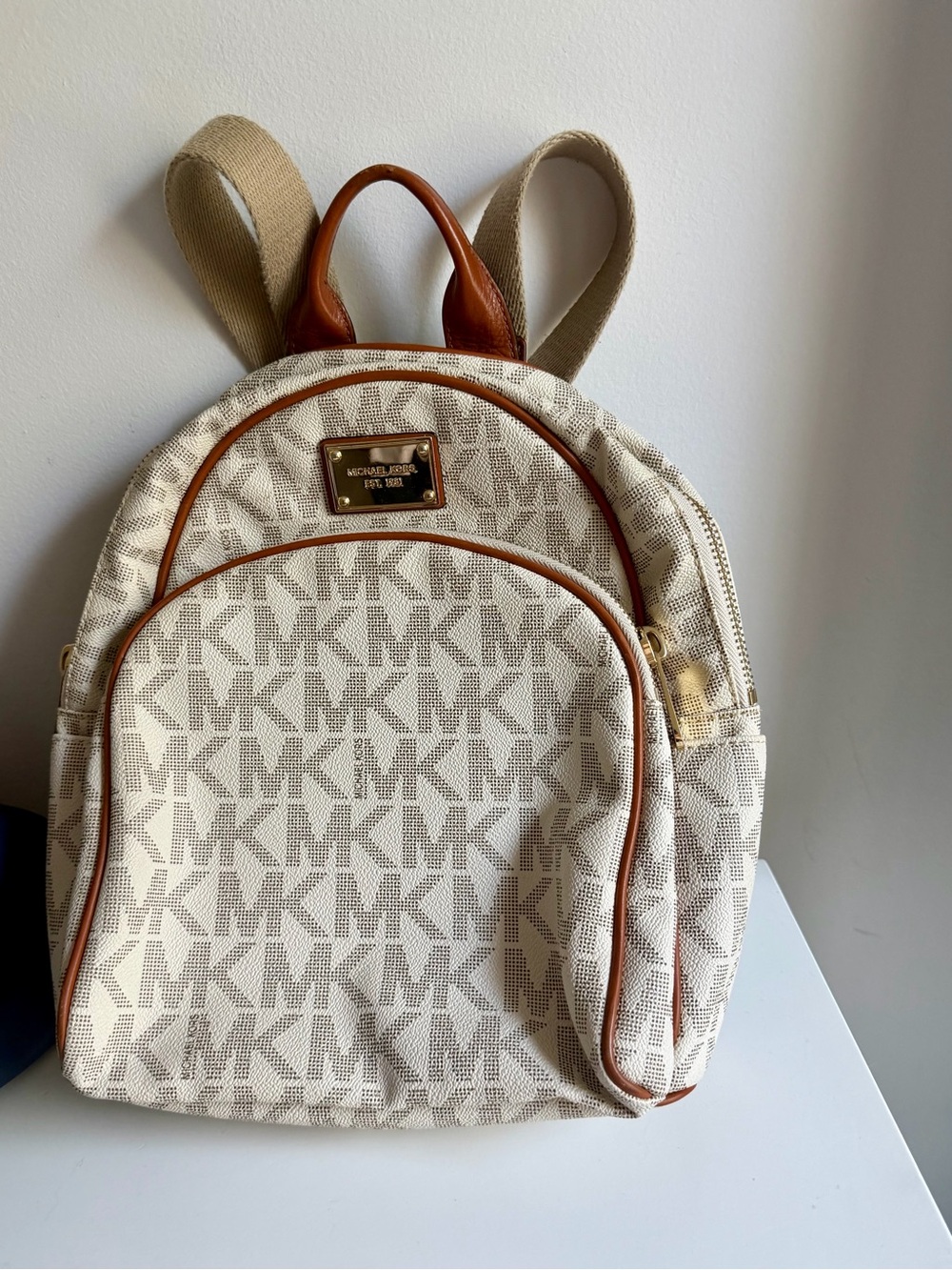 Michael Kors Cream and Tan Logo Mini Backpack